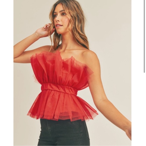 Anthropologie Tops - NWT Mabel Anthropologie Tulle Elegant Red Strapless Top